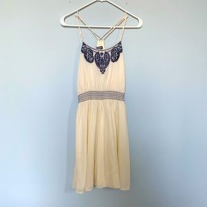 Off White Mini Dress with Navy Detail